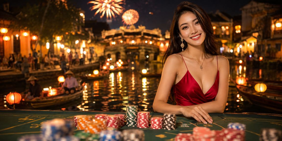 Người dùng xem thông tin cá cược casino tại chợ đêm Hội An trên điện thoại