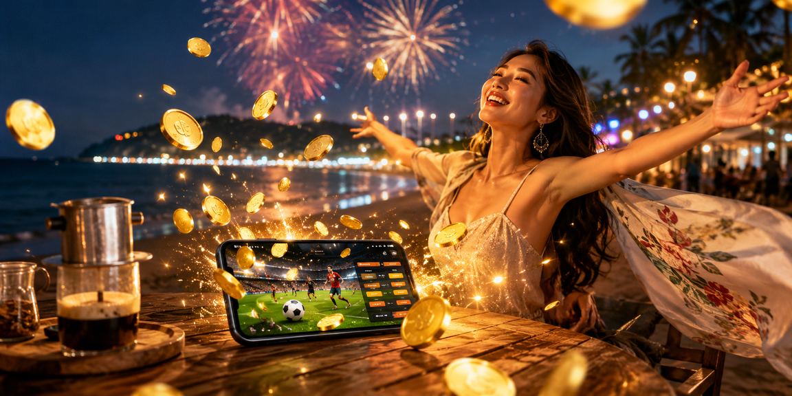Người dùng xem thông tin cá cược thể thao tại quán cà phê Vũng Tàu buổi sáng